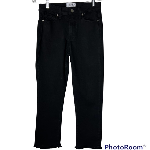 PAIGE Jeans Black Elaine High Rise Denim Raw Hem Jeans Size 25 - Picture 1 of 17